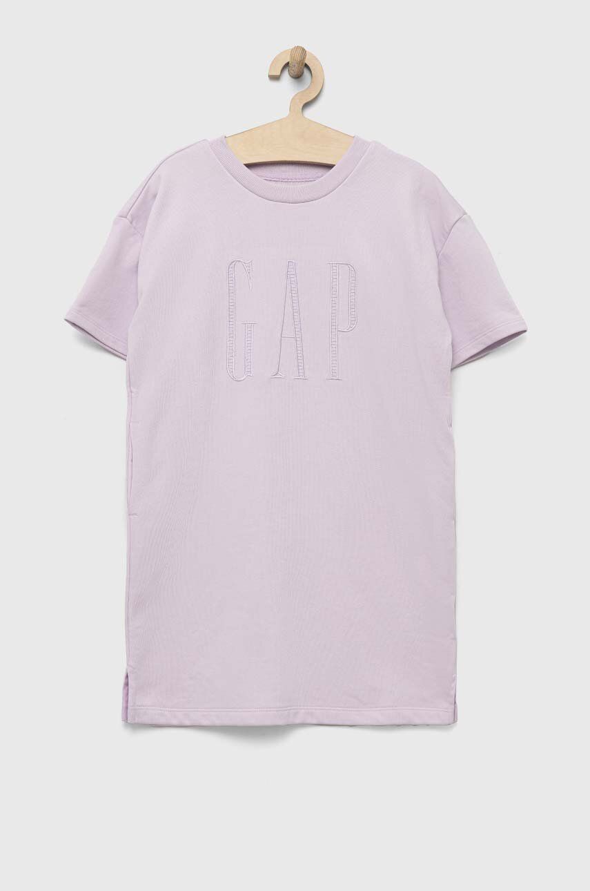 Dívčí šaty GAP fialová barva, mini, oversize - fialová -  77 % Bavlna