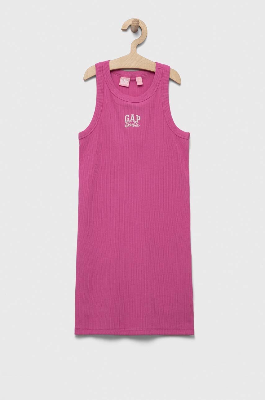 

Детска рокля GAP x Barbie в розово къса с кройка по тялото, Розов