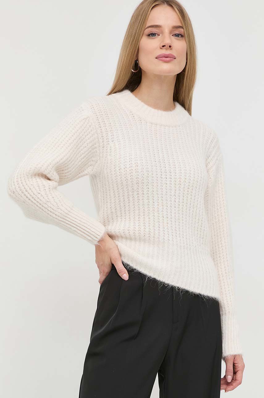 Morgan sweter z domieszką wełny damski kolor beżowy ciepły