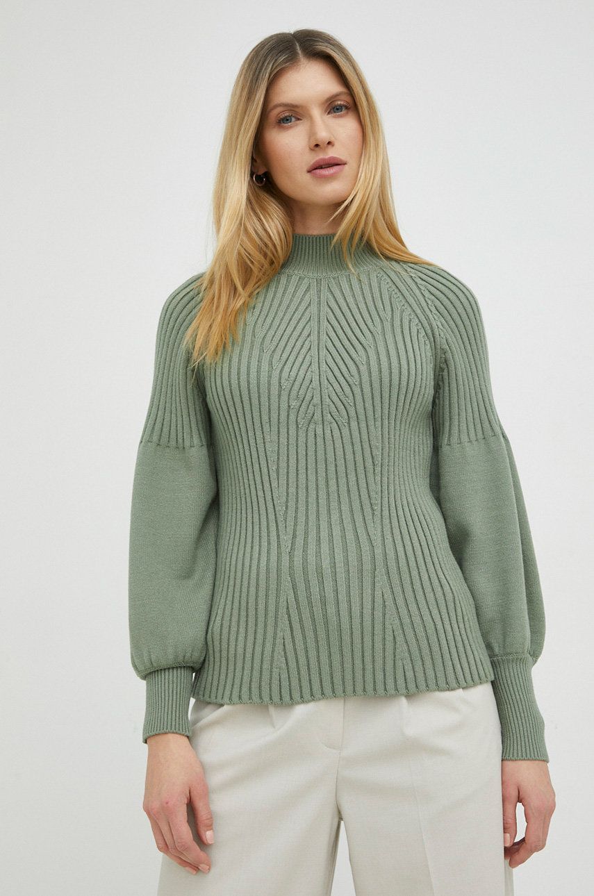 Bruuns Bazaar pulover femei, culoarea verde, cu turtleneck