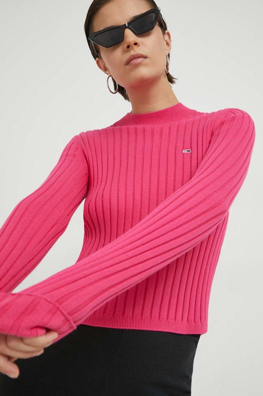 Tommy Jeans pulover de bumbac femei, culoarea roz, light