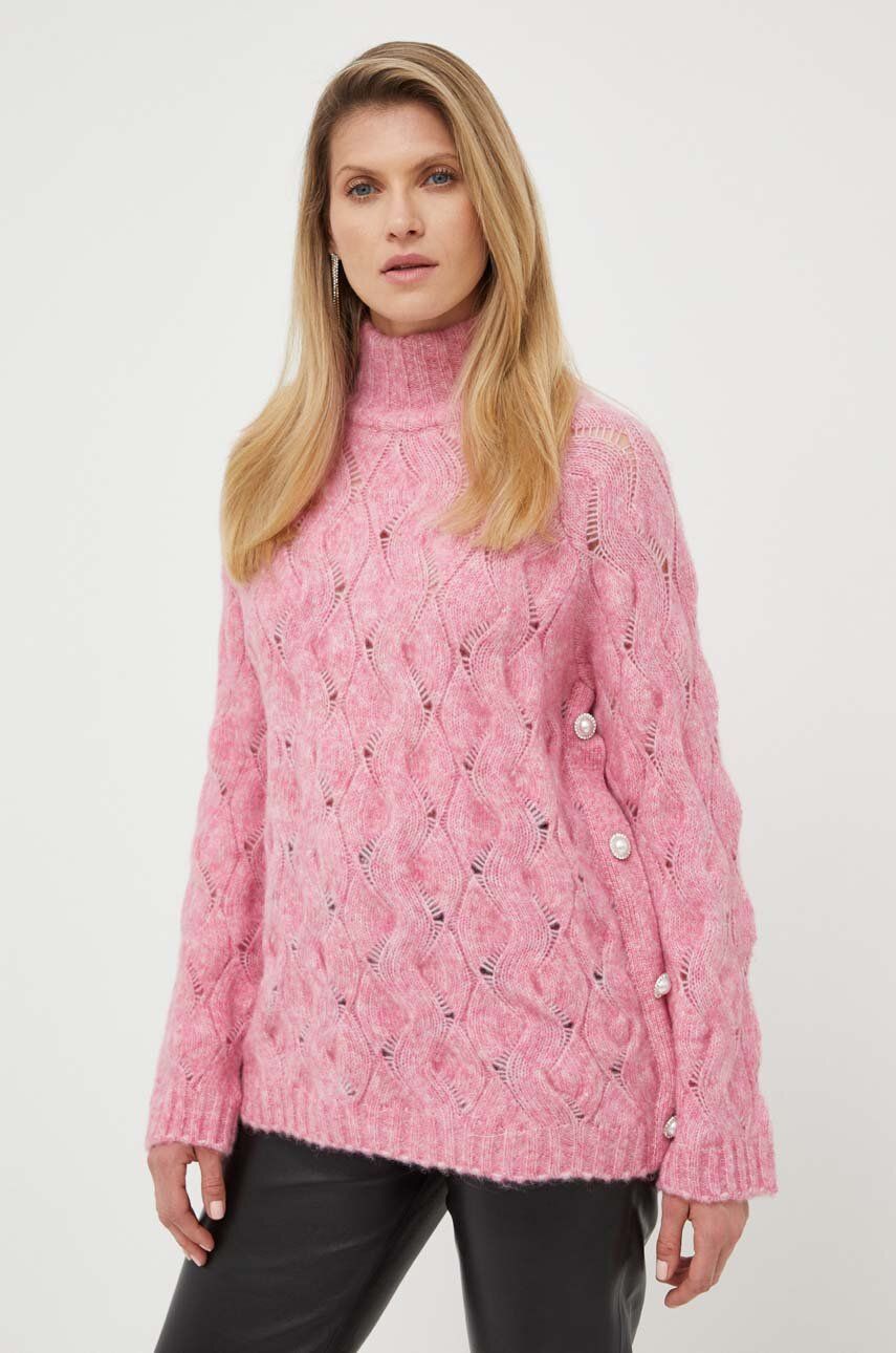 E-shop Vlněný svetr Custommade Taina dámský, růžová barva, s golfem