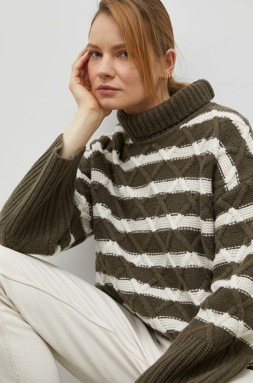Samsoe Samsoe pulover de lana femei, culoarea bej, călduros, cu guler answear.ro