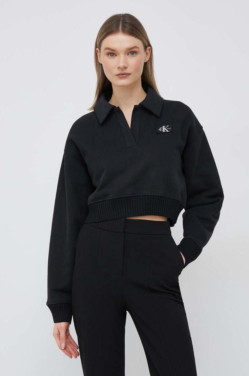 

Памучен суичър Calvin Klein Jeans в черно с апликация, Черен
