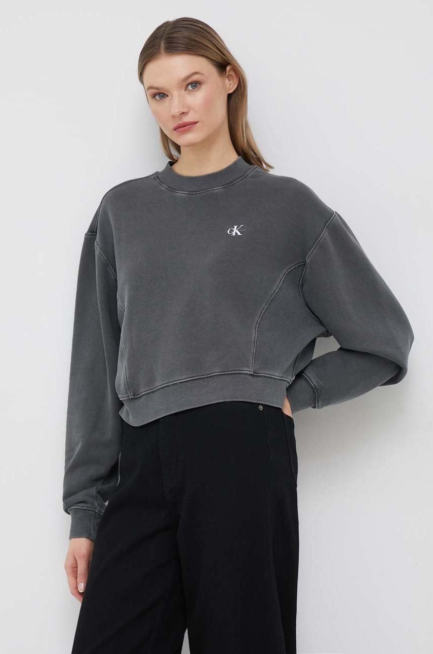

Памучен суичър Calvin Klein Jeans в сиво с изчистен дизайн, Сив