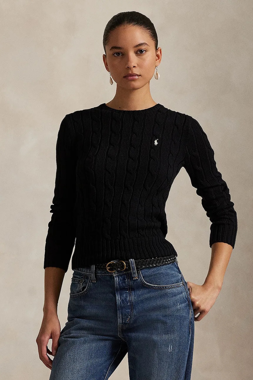 Polo Ralph Lauren sweter bawełniany kolor czarny 211891640