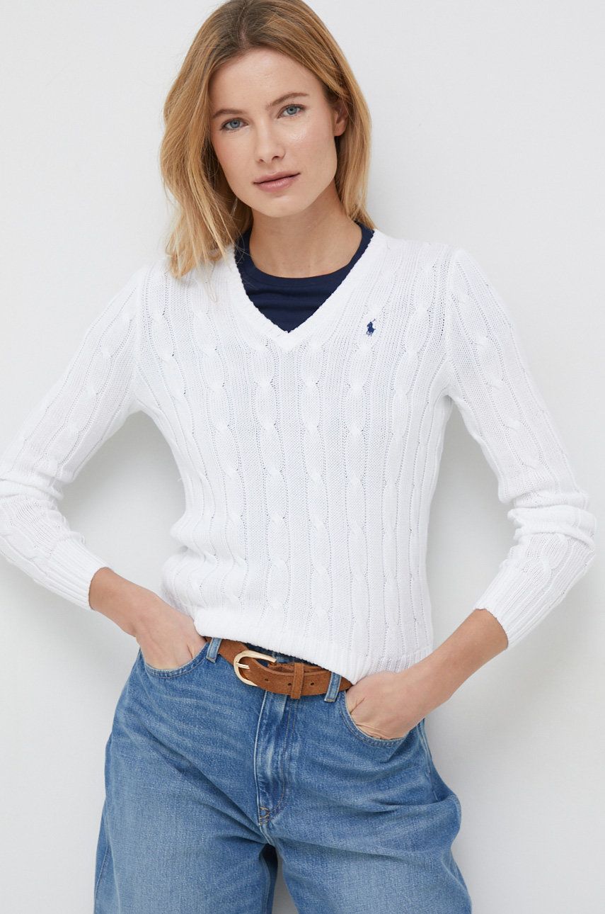 Levně Bavlněný svetr Polo Ralph Lauren bílá barva, lehký, 211891641