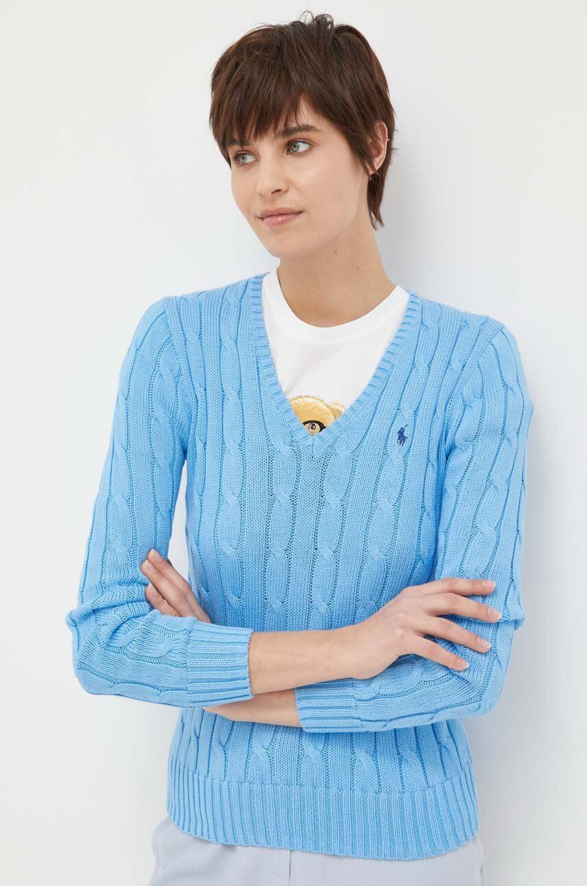 Bavlněný svetr Polo Ralph Lauren lehký - modrá