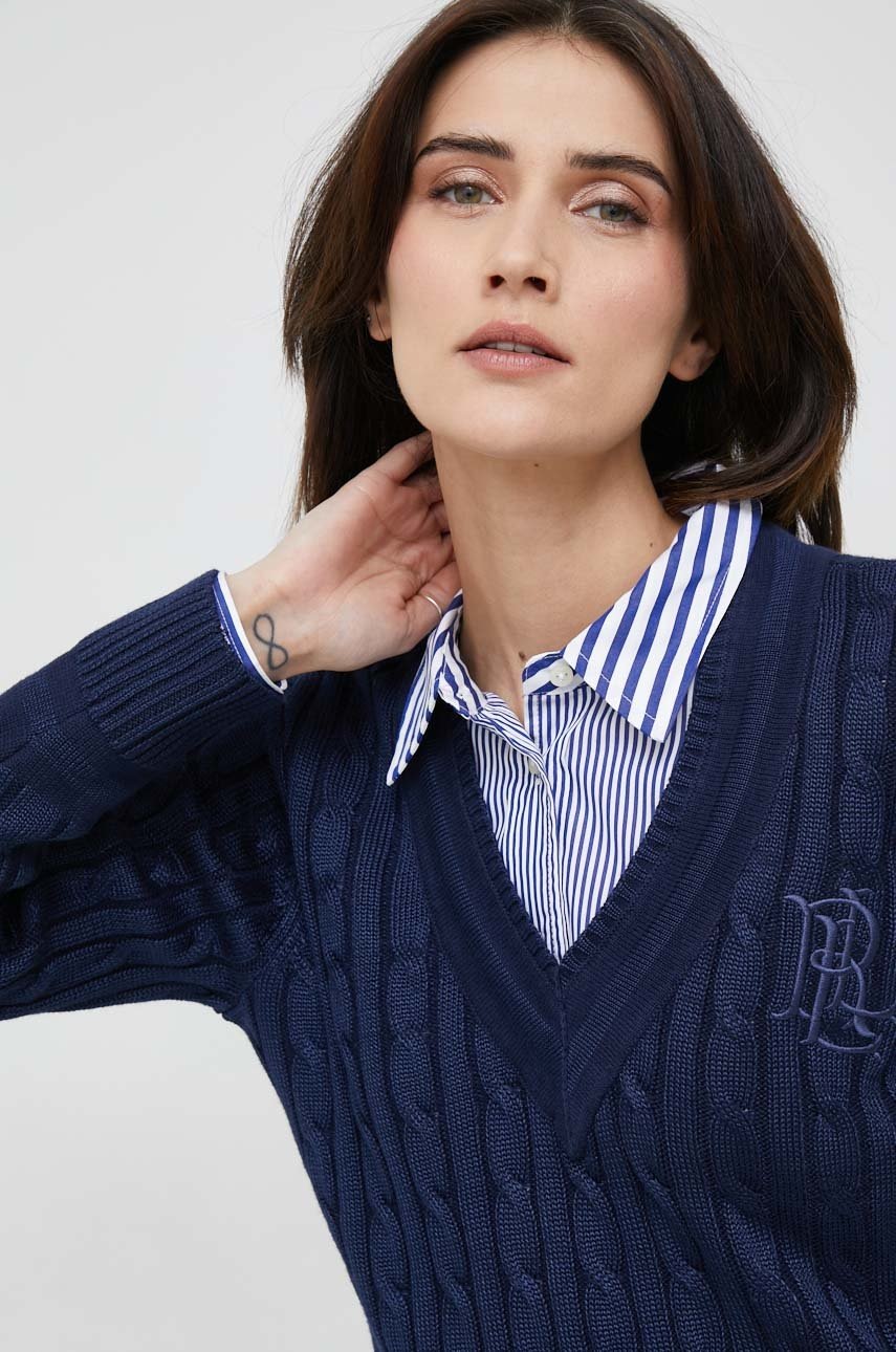 

Пуловер Lauren Ralph Lauren дамски в тъмносиньо от лека материя, Тъмносин
