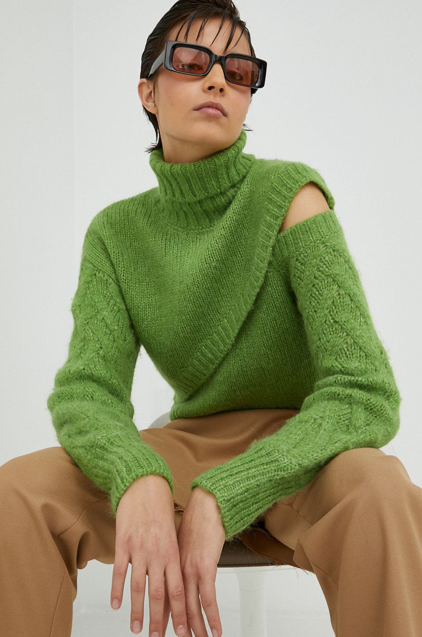 Gestuz pulover de lana Artiko femei, culoarea verde, cu guler answear.ro