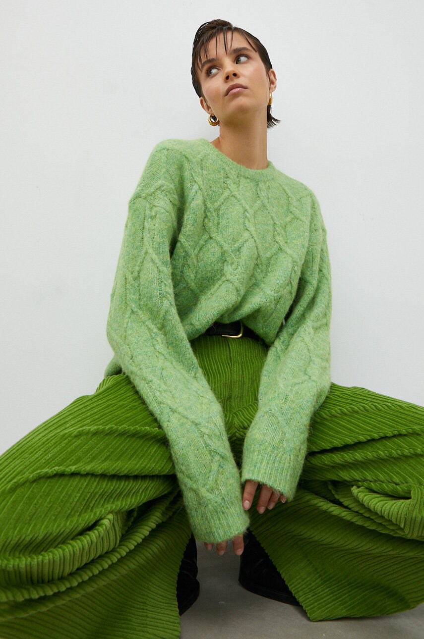 Gestuz pulover de lana alphagz femei, culoarea verde