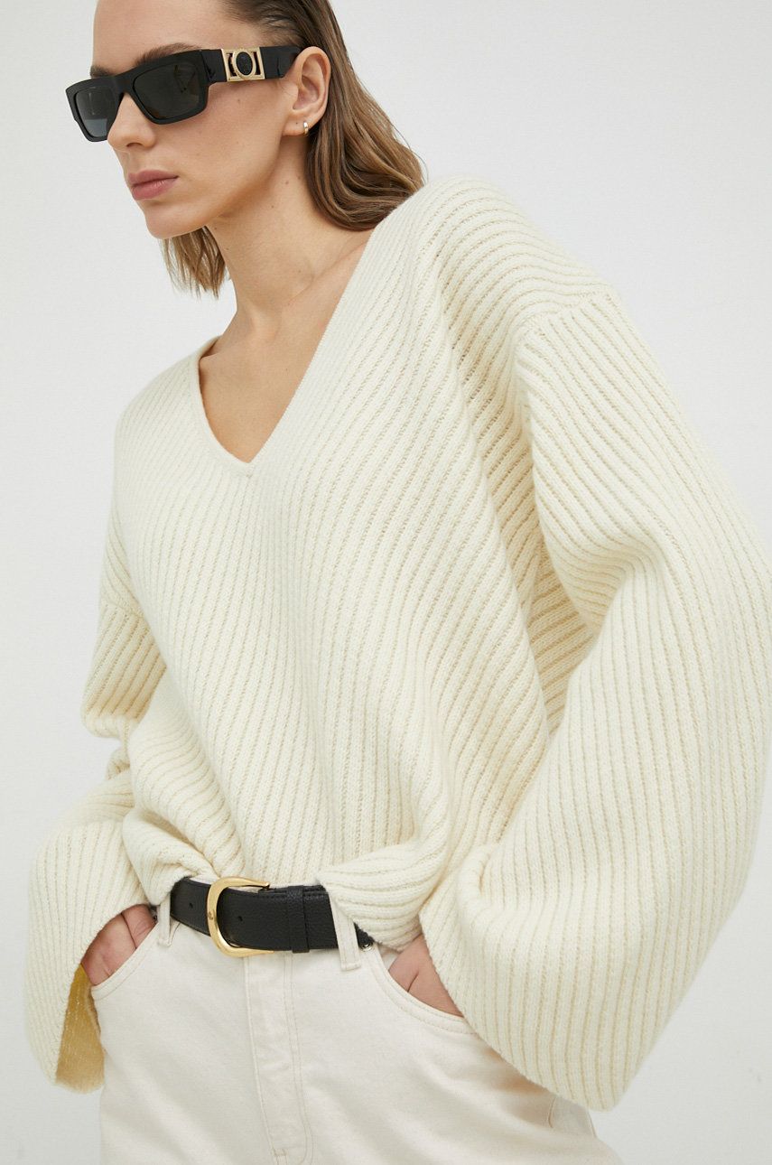 Vlněný svetr By Malene Birger Emery dámský, béžová barva - béžová -  100 % Vlna