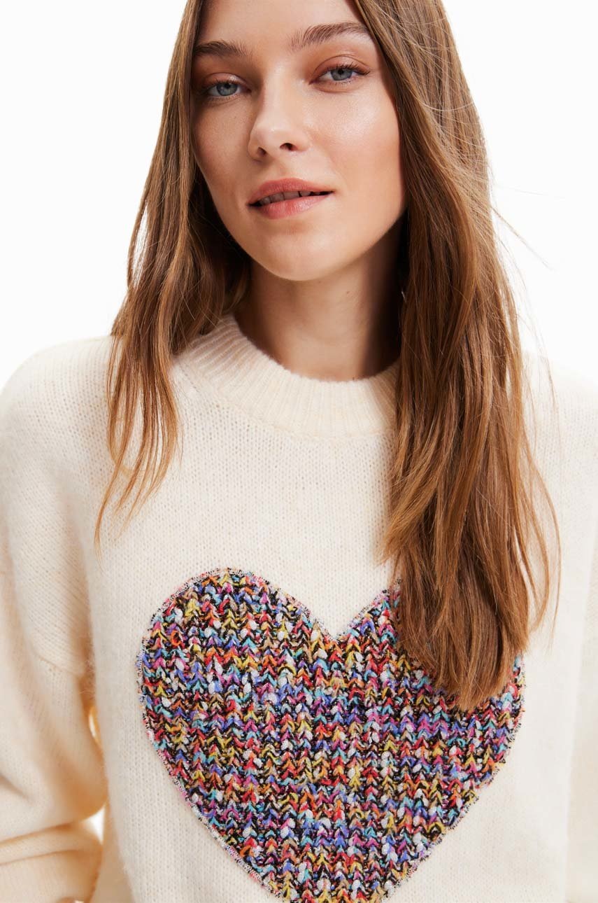 

Свитер с примесью шерсти Desigual женский цвет белый