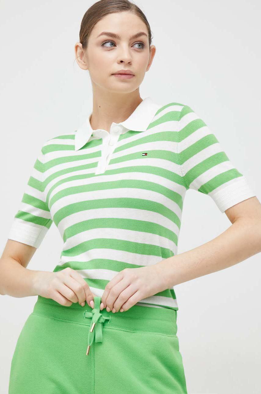 Polo tričko Tommy Hilfiger zelená barva - zelená -  50 % Lyocell