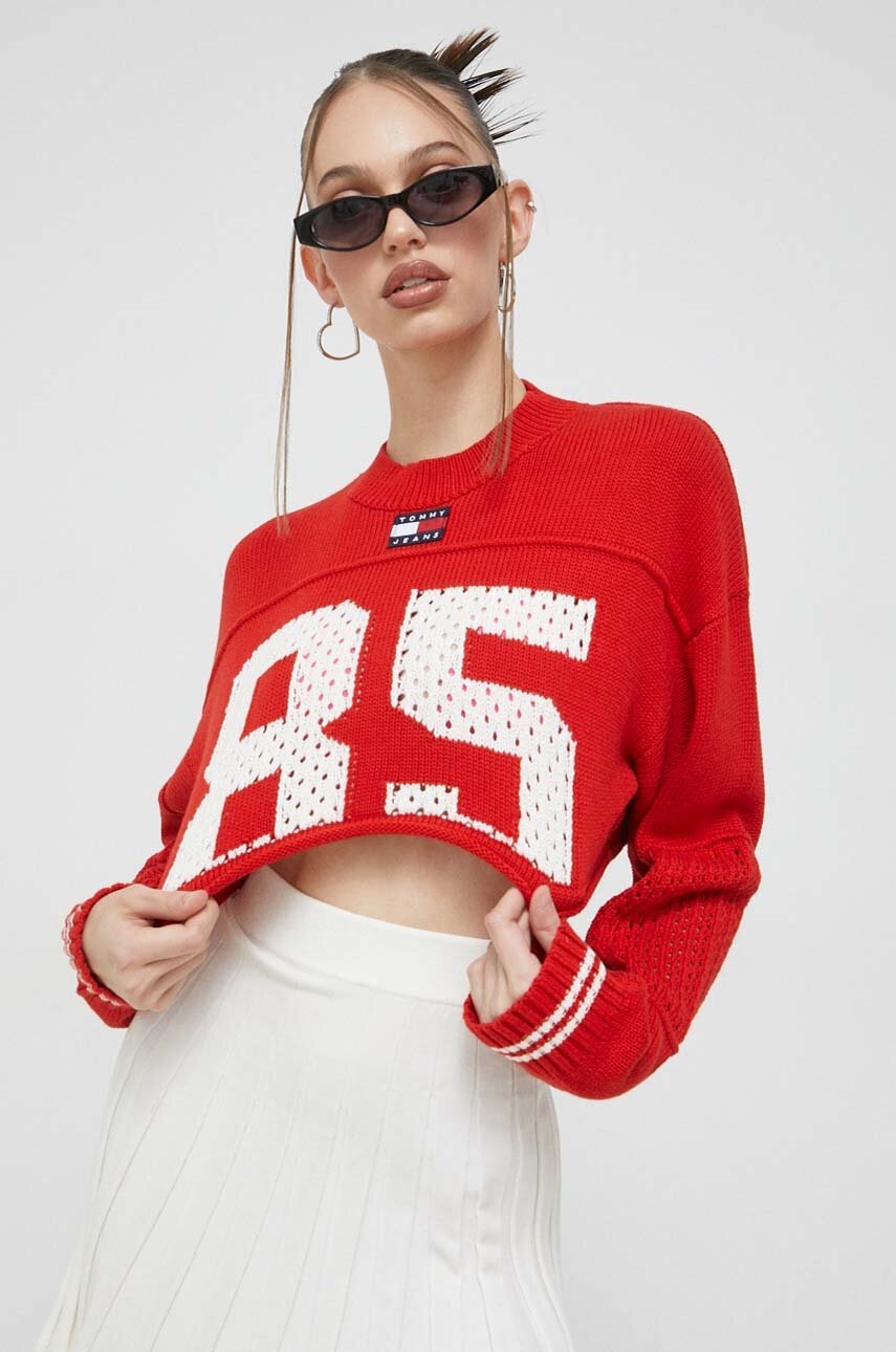 Tommy Jeans pulover femei, culoarea rosu
