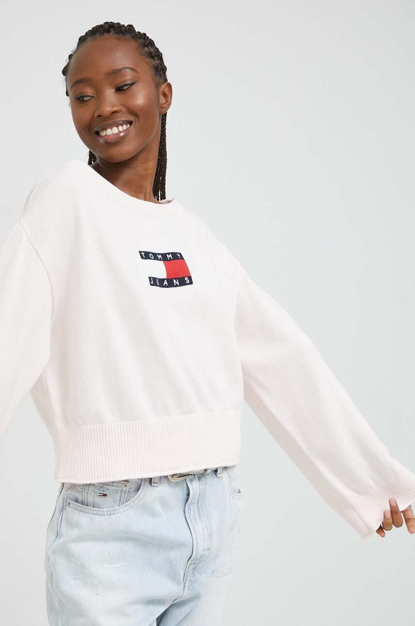 

Хлопковый свитер Tommy Jeans цвет розовый лёгкий