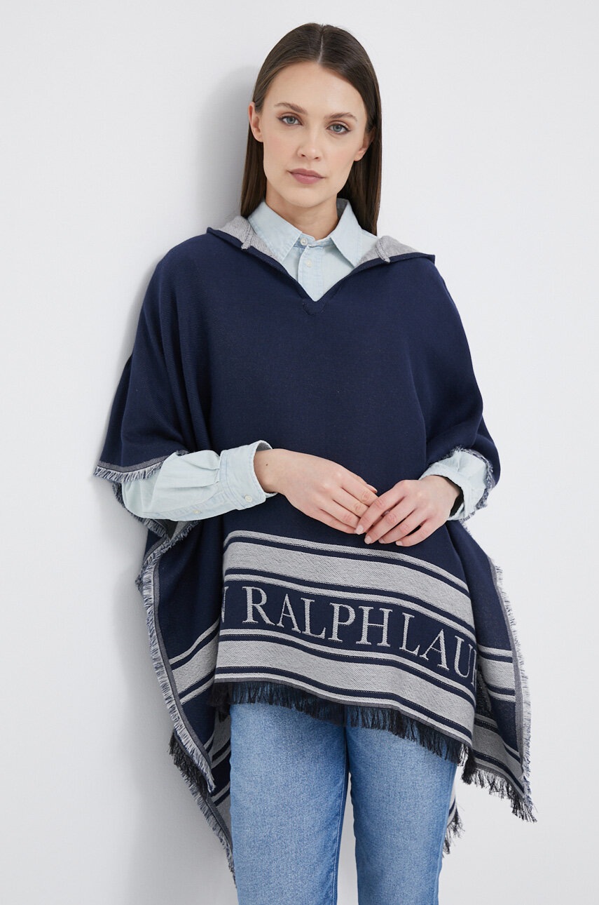 

Бавовняне пончо Lauren Ralph Lauren колір синій легке