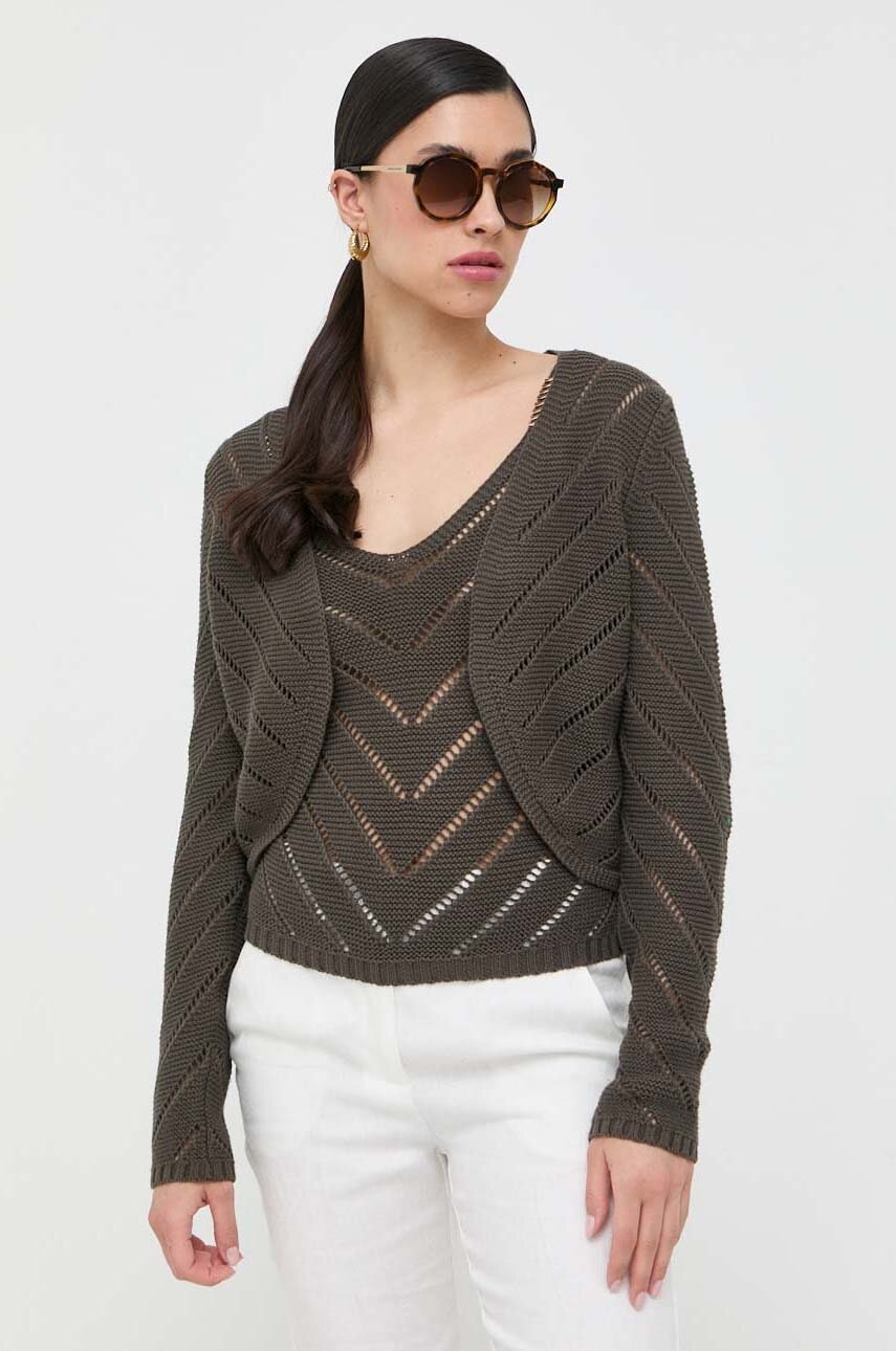 Morgan cardigan din bumbac culoarea verde, light