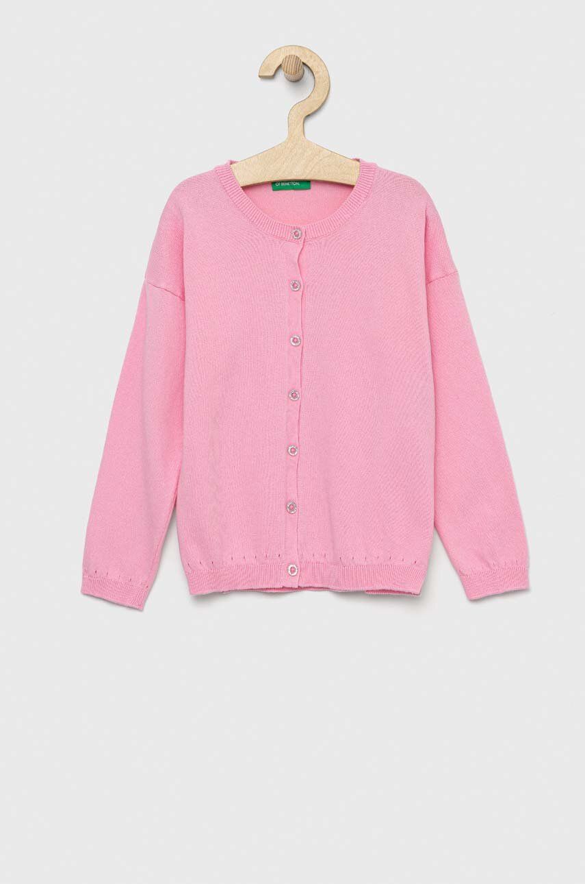 United Colors of Benetton cardigan copii culoarea roz, light