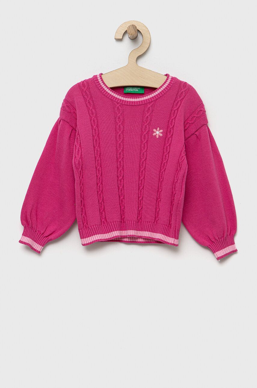 United Colors of Benetton pulover de bumbac culoarea roz, light