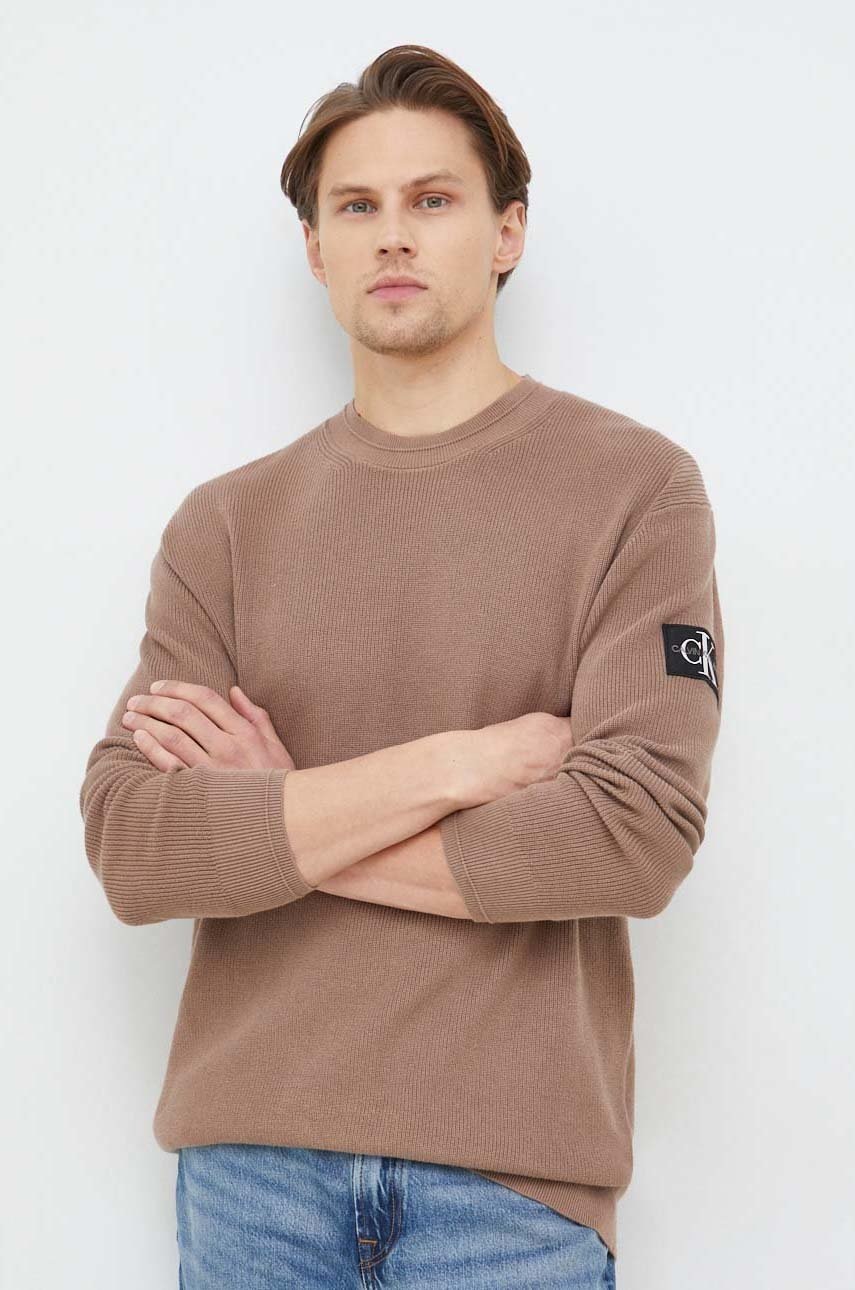 

Памучен пуловер Calvin Klein Jeans мъжки в кафяво от лека материя, Кафяв