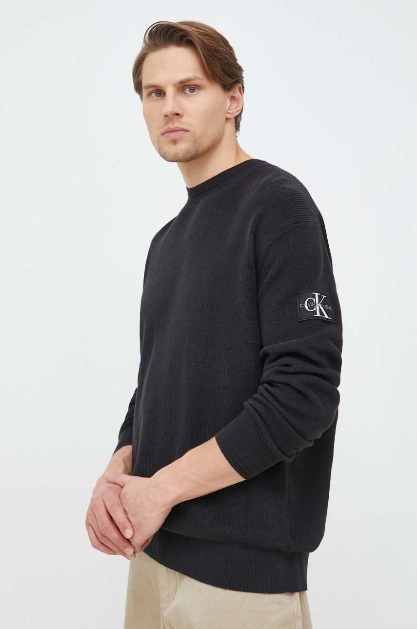 

Памучен пуловер Calvin Klein Jeans мъжки в черно от лека материя, Черен