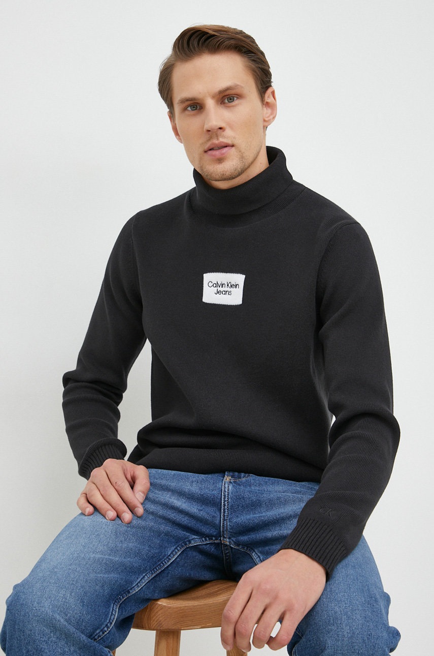 

Памучен пуловер Calvin Klein Jeans мъжки в черно с поло, Черен