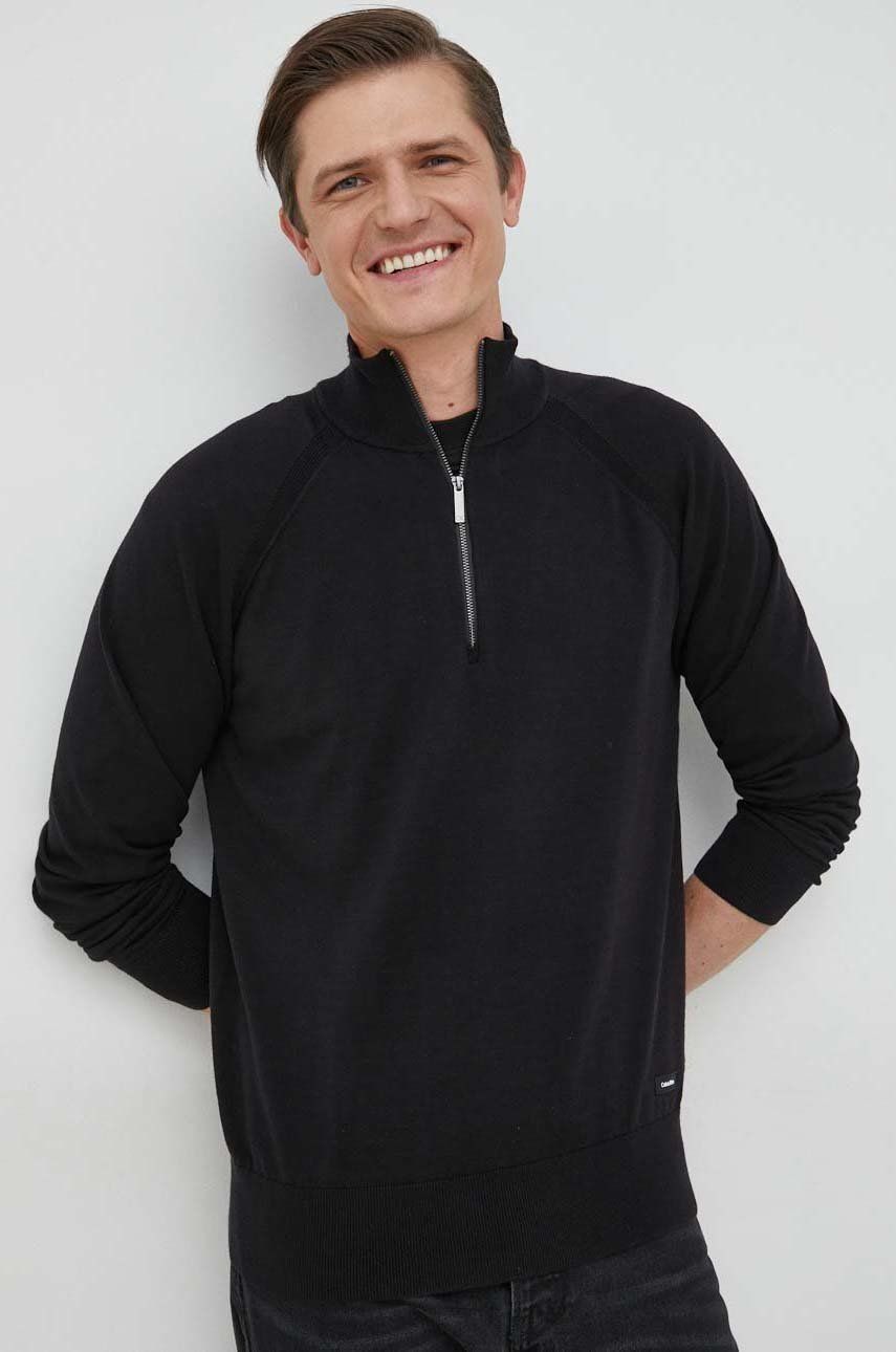 Calvin Klein sweter męski kolor czarny lekki z półgolfem
