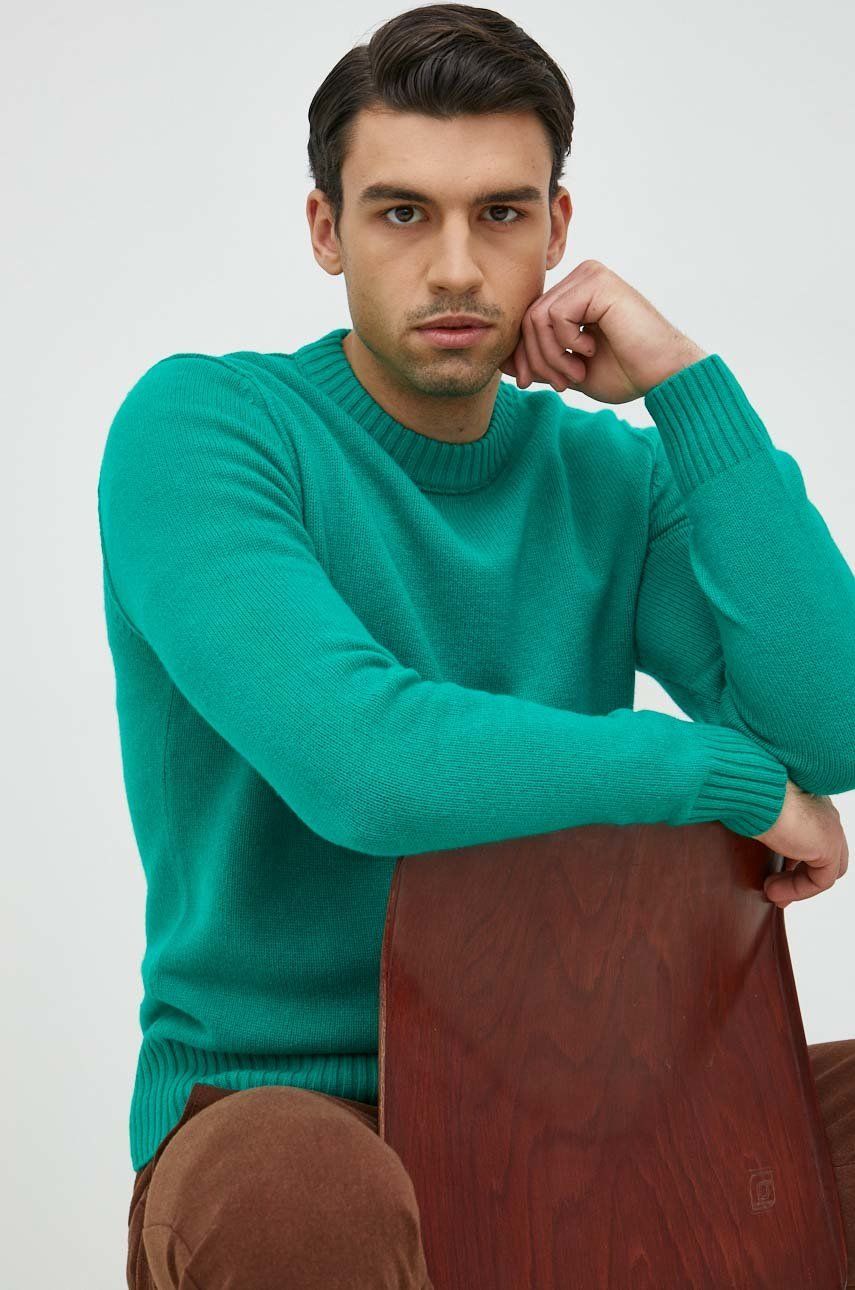 BOSS sweter wełniany BOSS ORANGE męski kolor zielony