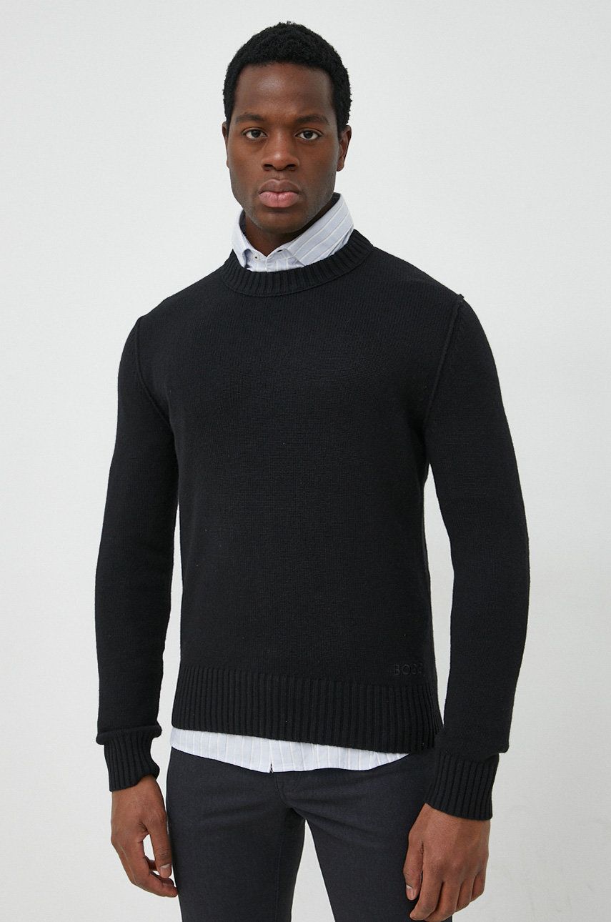 BOSS sweter wełniany BOSS ORANGE męski kolor czarny