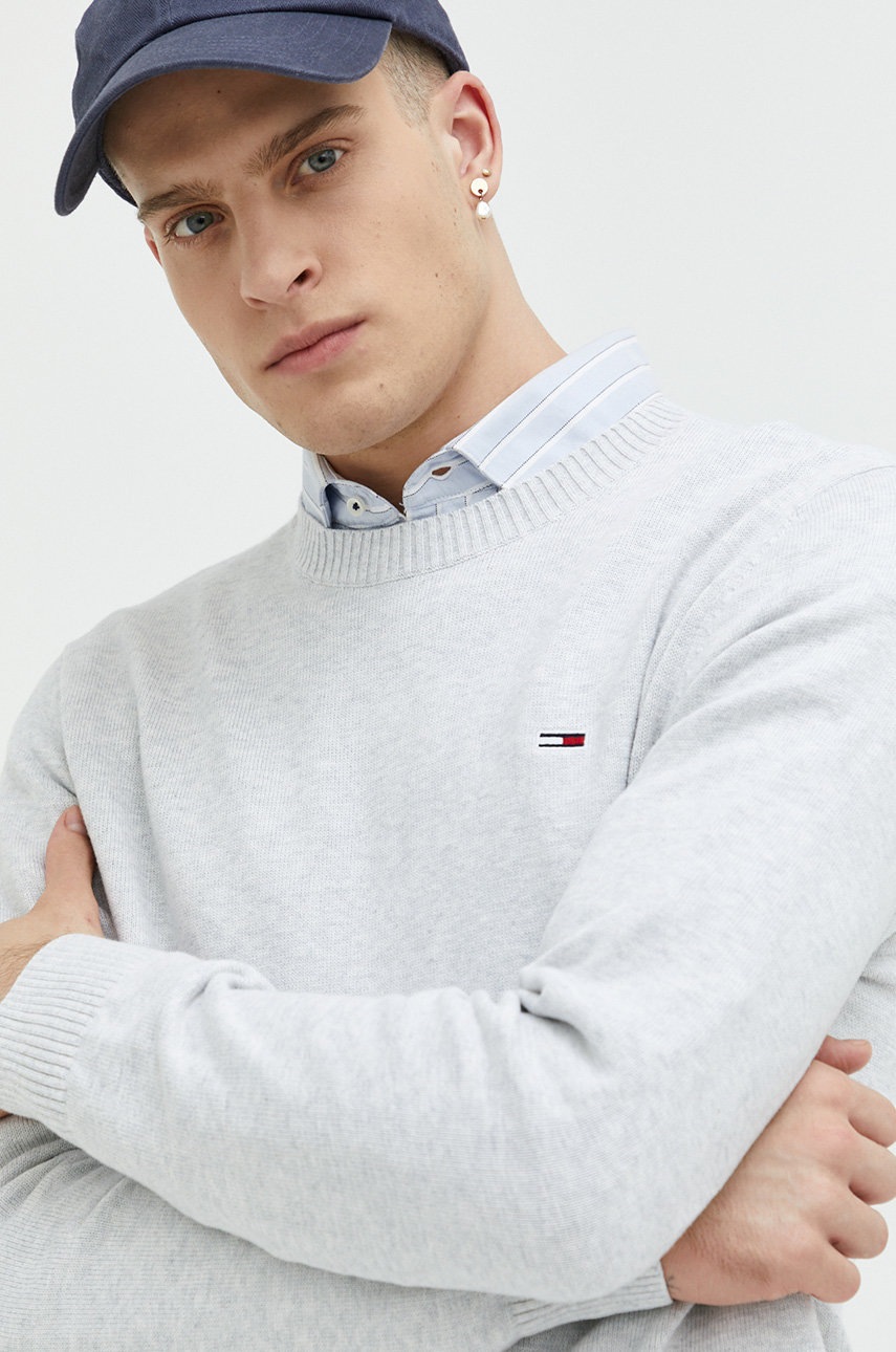 

Хлопковый свитер Tommy Jeans мужской цвет серый лёгкий