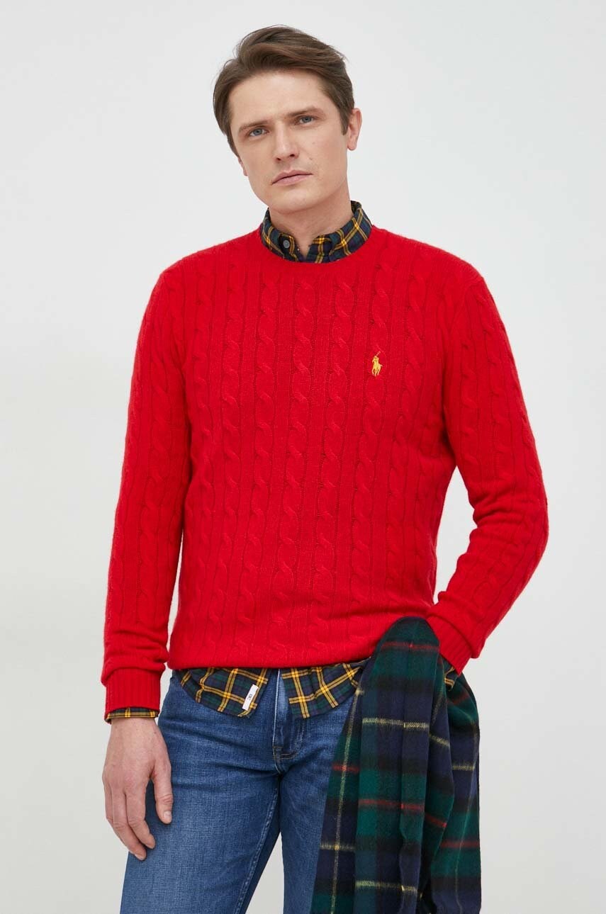 

Шерстяной свитер Polo Ralph Lauren мужской цвет красный лёгкий