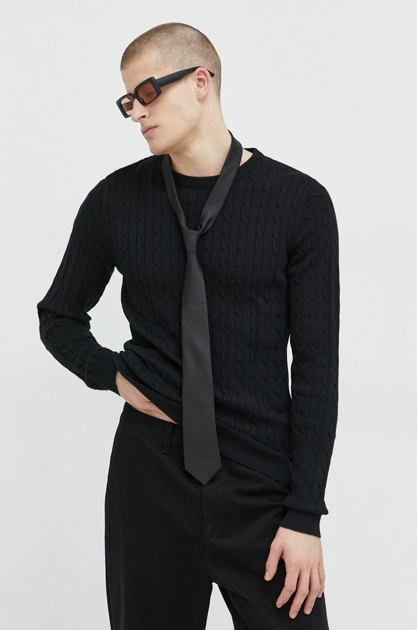 

Памучен пуловер Jack & Jones мъжки в черно от лека материя, Черен