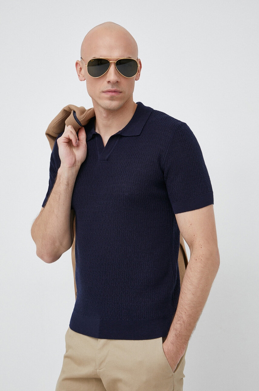 Тениска с яке с вълна Emporio Armani в тъмносиньо с изчистен дизайн, Тъмносин