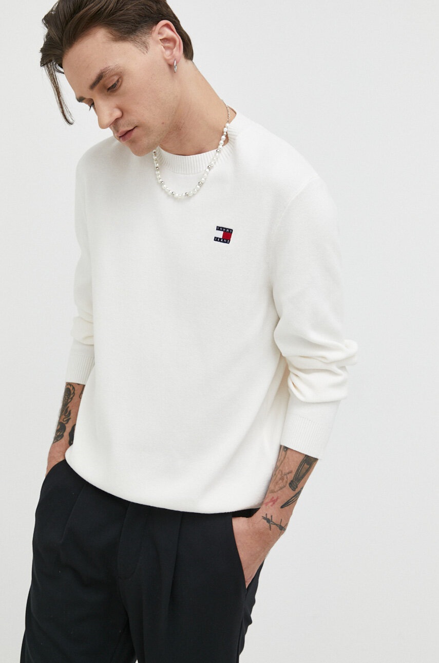 

Памучен пуловер Tommy Jeans в бежово от лека материя, Бежов