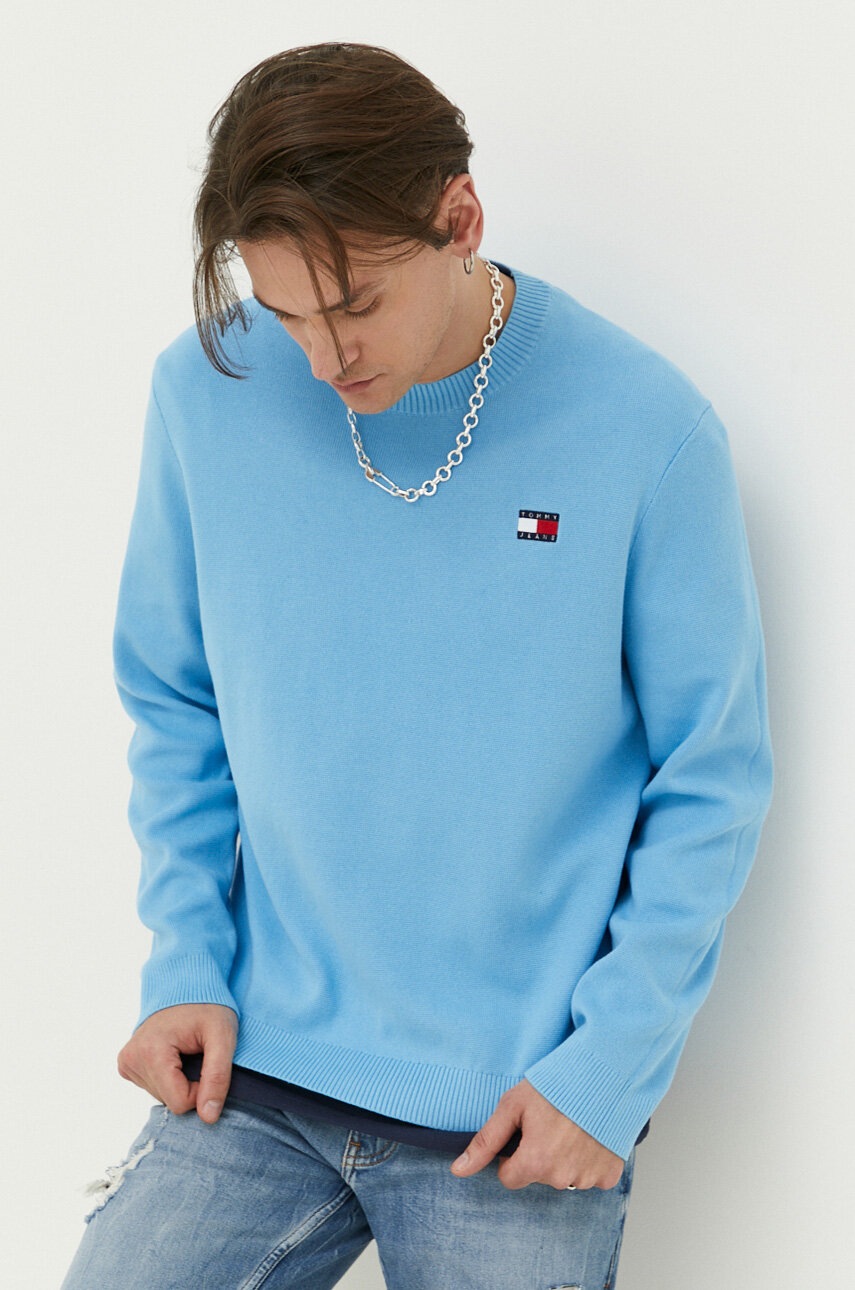 

Памучен пуловер Tommy Jeans в синьо от лека материя, Син