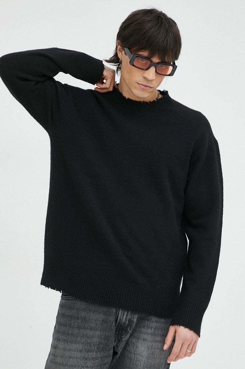 AllSaints pulover din amestec de lana barbati, culoarea negru, light