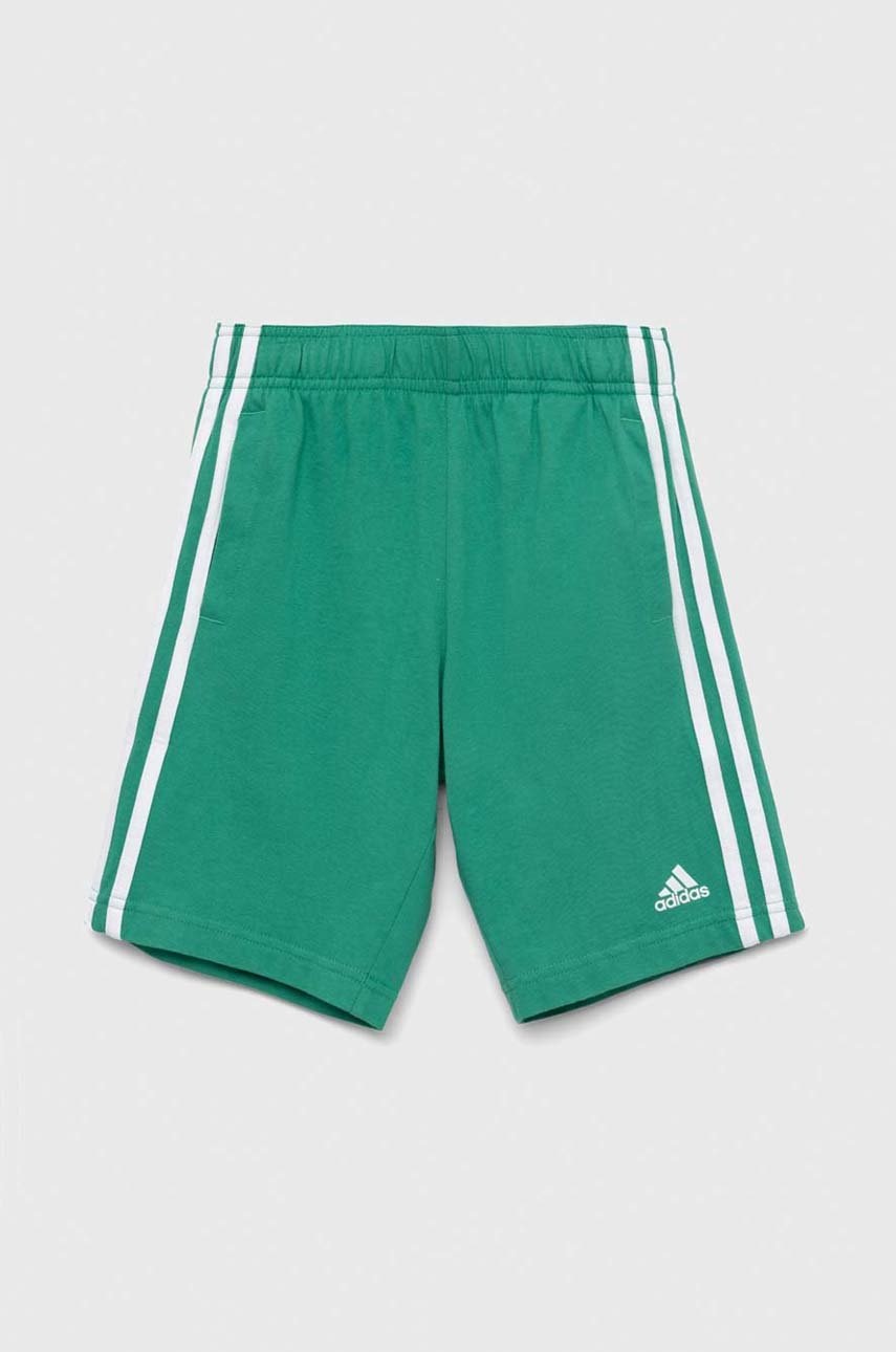 

Детски памучен къс панталон adidas U 3S KN в зелено с регулируема талия, Зелен