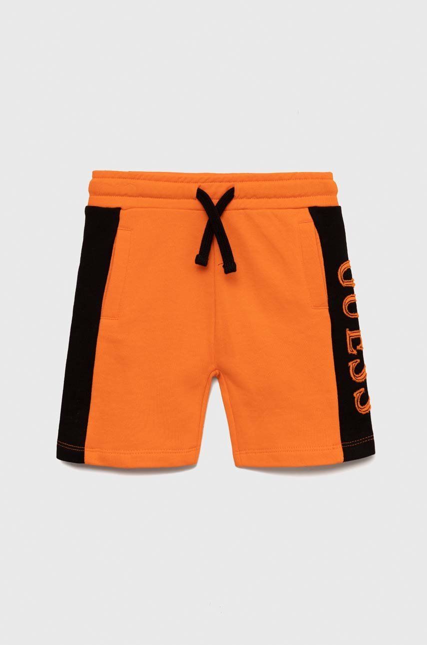 Dětské kraťasy Guess oranžová barva, nastavitelný pas - oranžová -  Hlavní materiál: 76 % Bavln