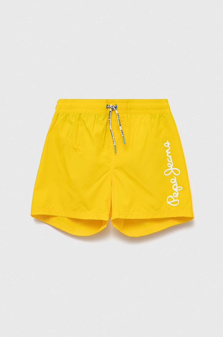 Dětské plavkové šortky Pepe Jeans žlutá barva, s potiskem - žlutá -  100 % Polyester