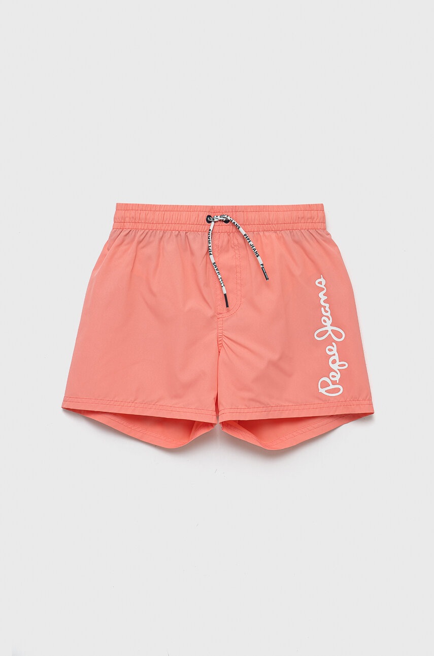 Pepe Jeans pantaloni scurti de baie copii culoarea portocaliu, cu imprimeu