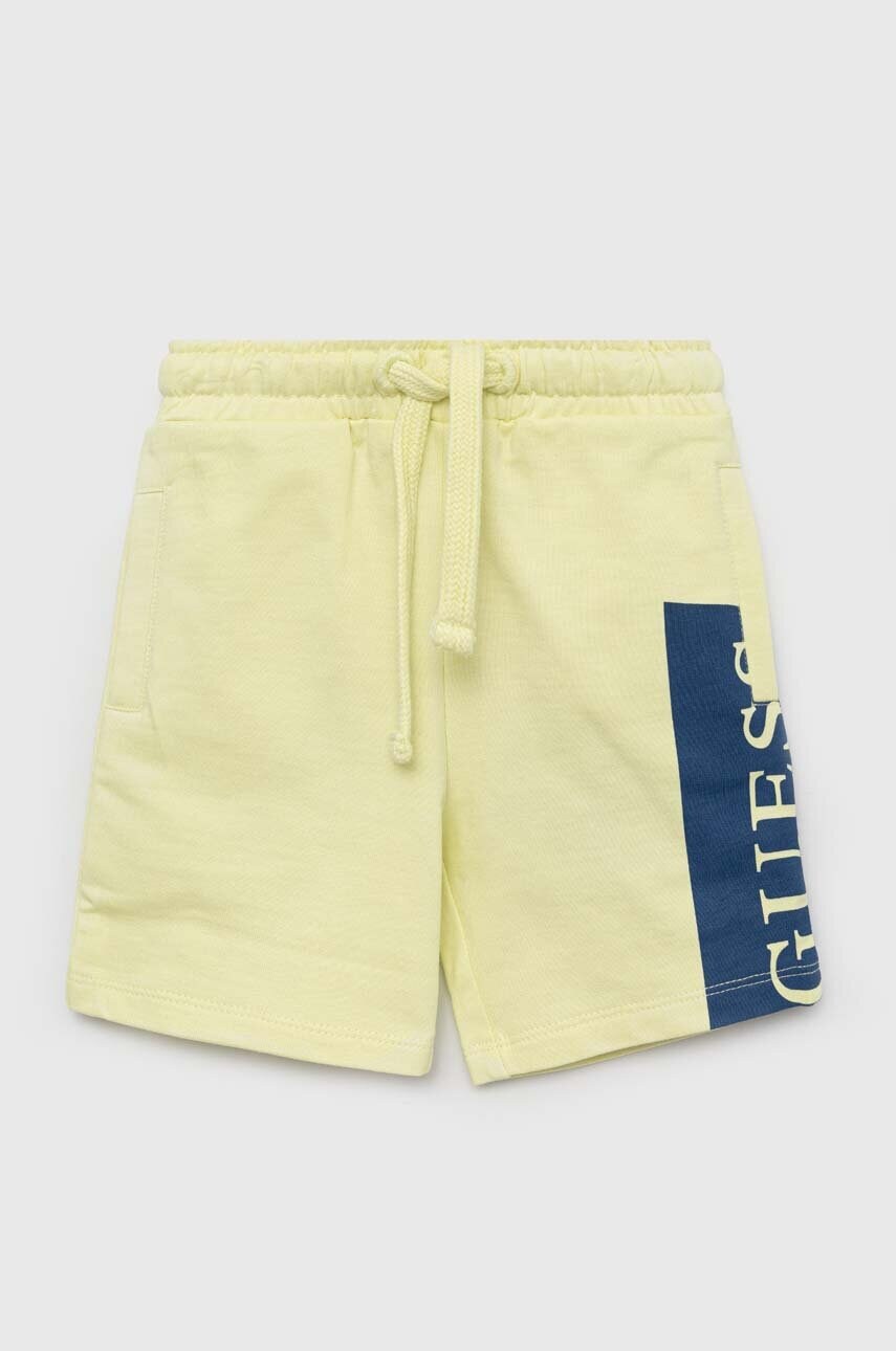

Дитячі бавовняні шорти Guess колір зелений регульована талія