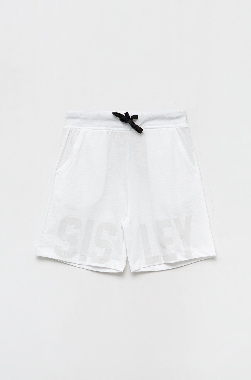 Levně Dětské bavlněné šortky Sisley bílá barva, nastavitelný pas