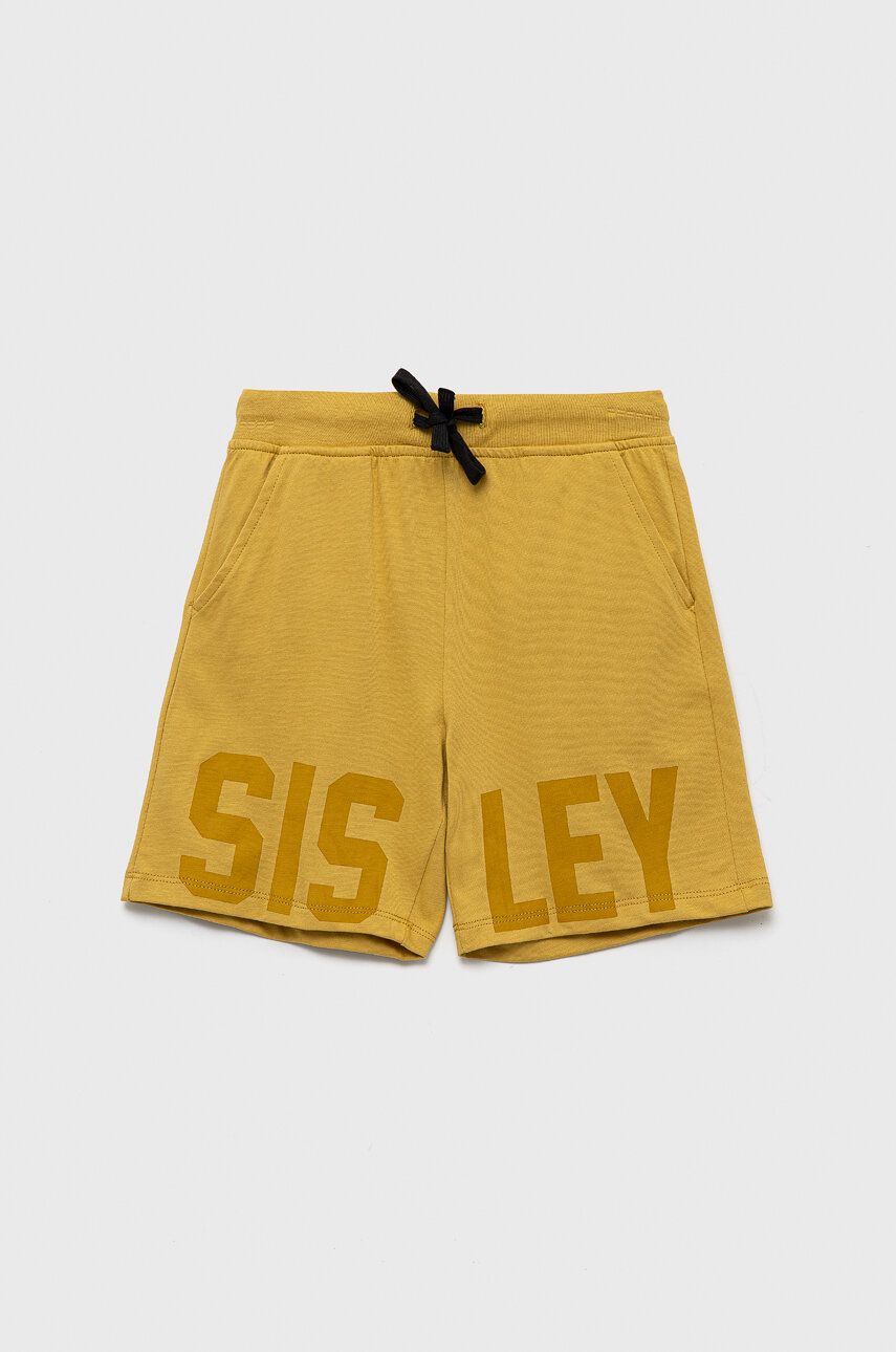 Levně Dětské bavlněné šortky Sisley žlutá barva, nastavitelný pas