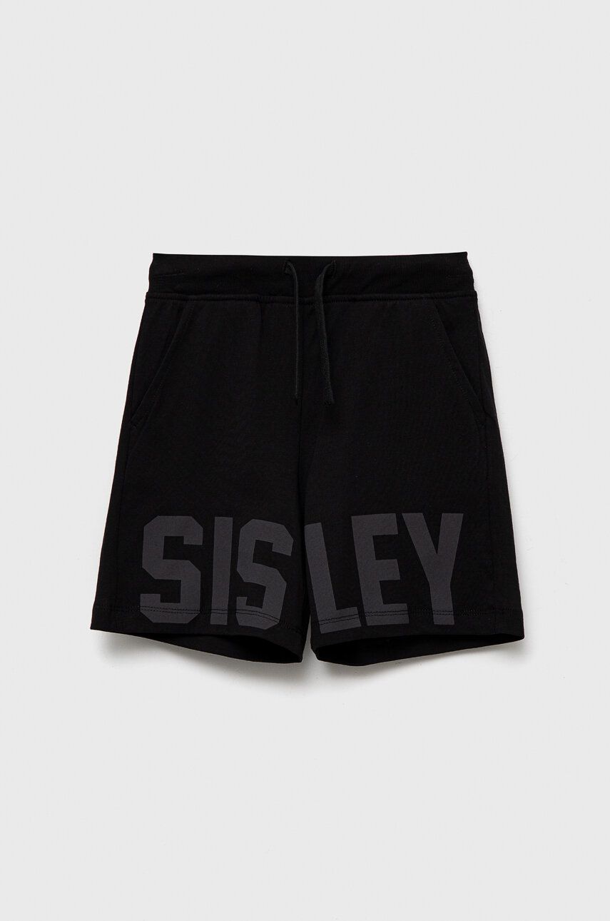 Sisley pantaloni scurți din bumbac pentru copii culoarea negru, talie reglabila