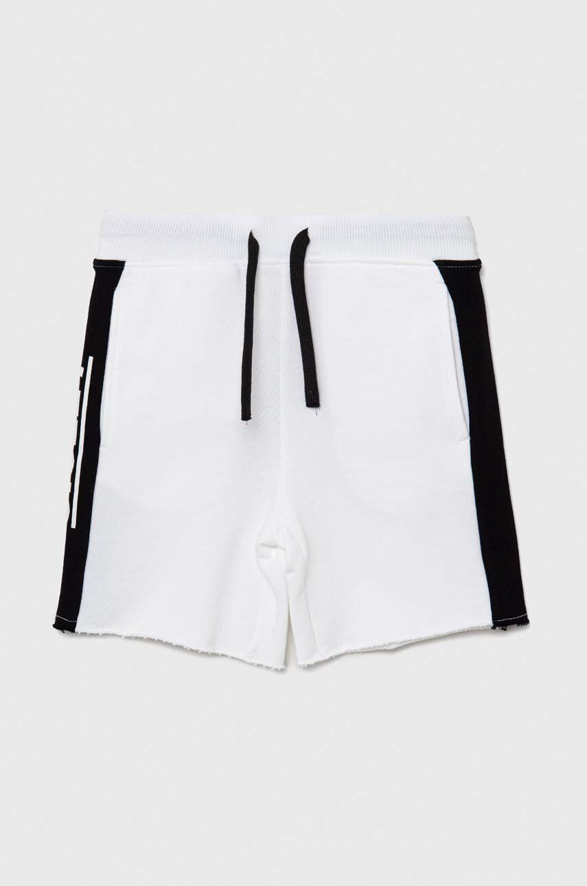 Sisley pantaloni scurți din bumbac pentru copii culoarea alb, talie reglabila