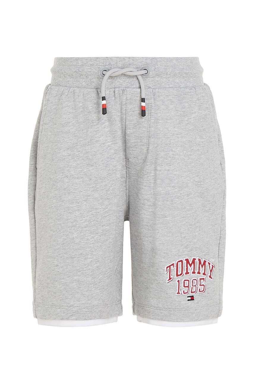 Dětské kraťasy Tommy Hilfiger šedá barva, melanžové, nastavitelný pas - šedá -  95 % Bavlna