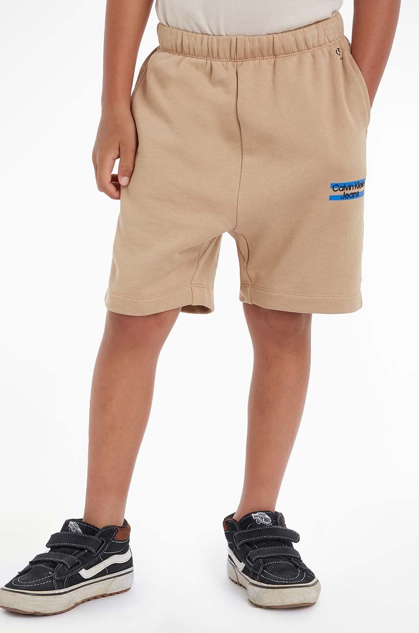 Levně Dětské bavlněné šortky Calvin Klein Jeans hnědá barva, nastavitelný pas