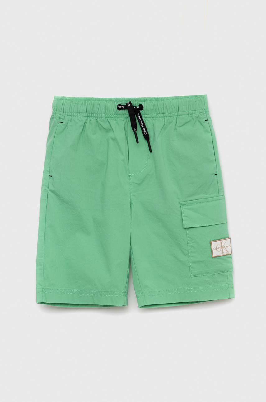 Levně Dětské kraťasy Calvin Klein Jeans zelená barva, nastavitelný pas
