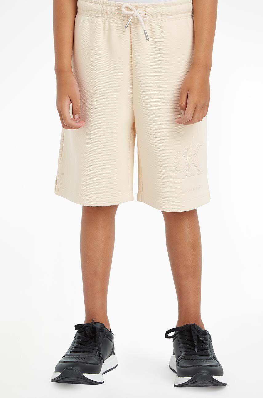 Levně Dětské kraťasy Calvin Klein Jeans béžová barva, nastavitelný pas